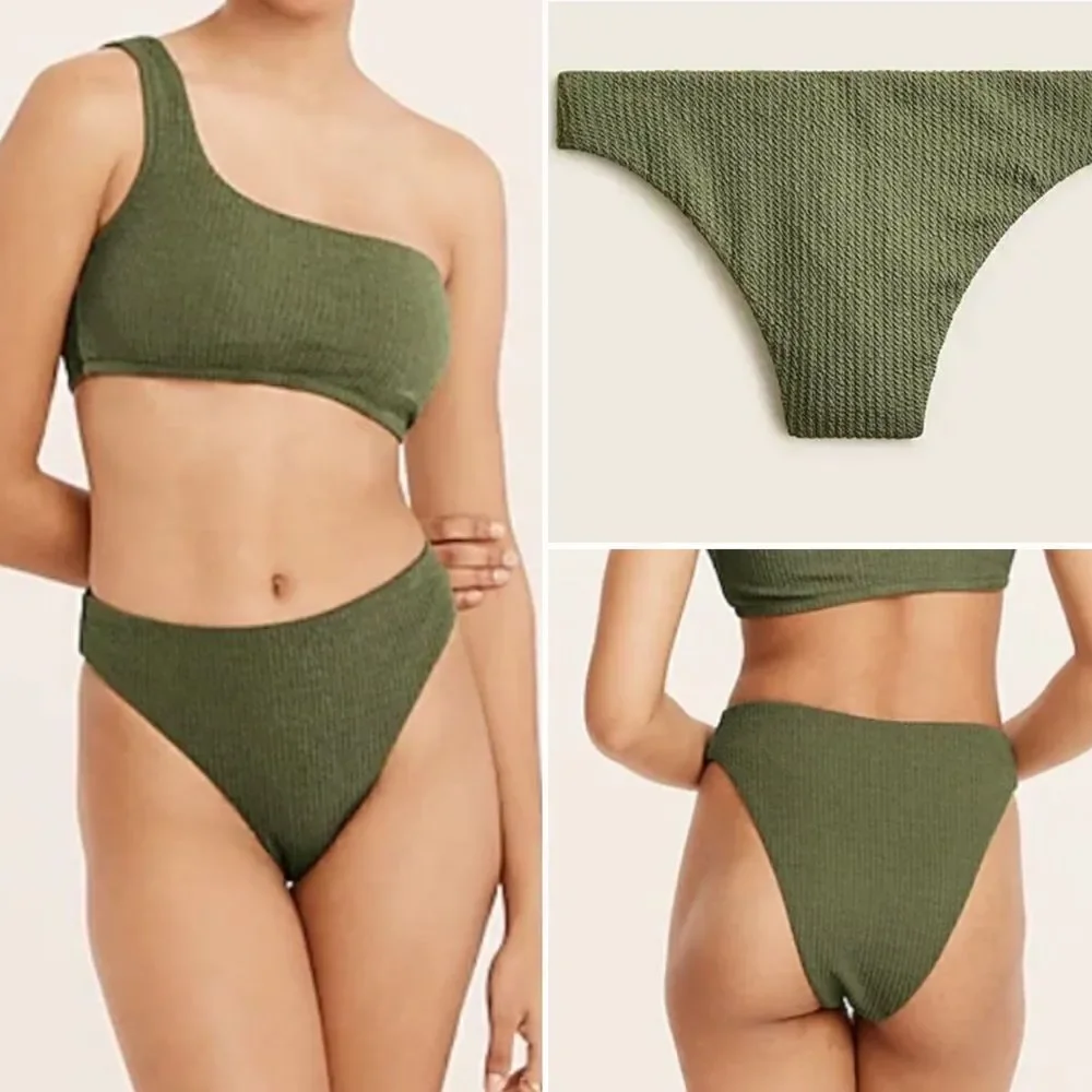J Crew Surplus Green Olive Textured High Rise Cheeky Bikini Bottom Sz XL NWT